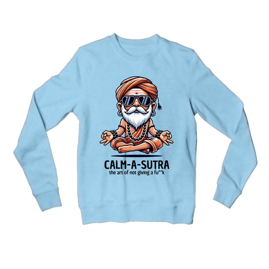 printed calm a sutra sweatshirt upper winterwear printed graphic stylish buy online united states usa the banyan tee tbt men women girls boys unisex baby blue