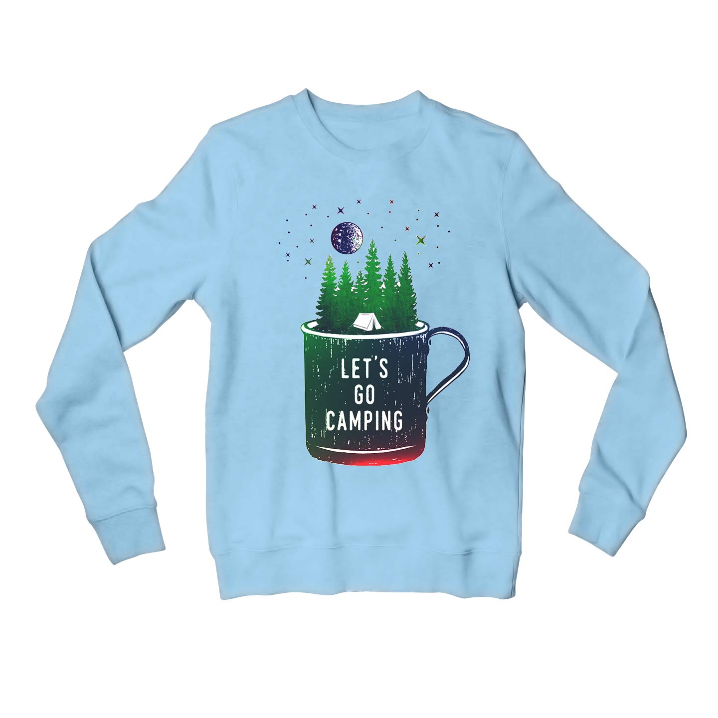 printed let's go camping sweatshirt upper winterwear printed graphic stylish buy online united states usa the banyan tee tbt men women girls boys unisex baby blue