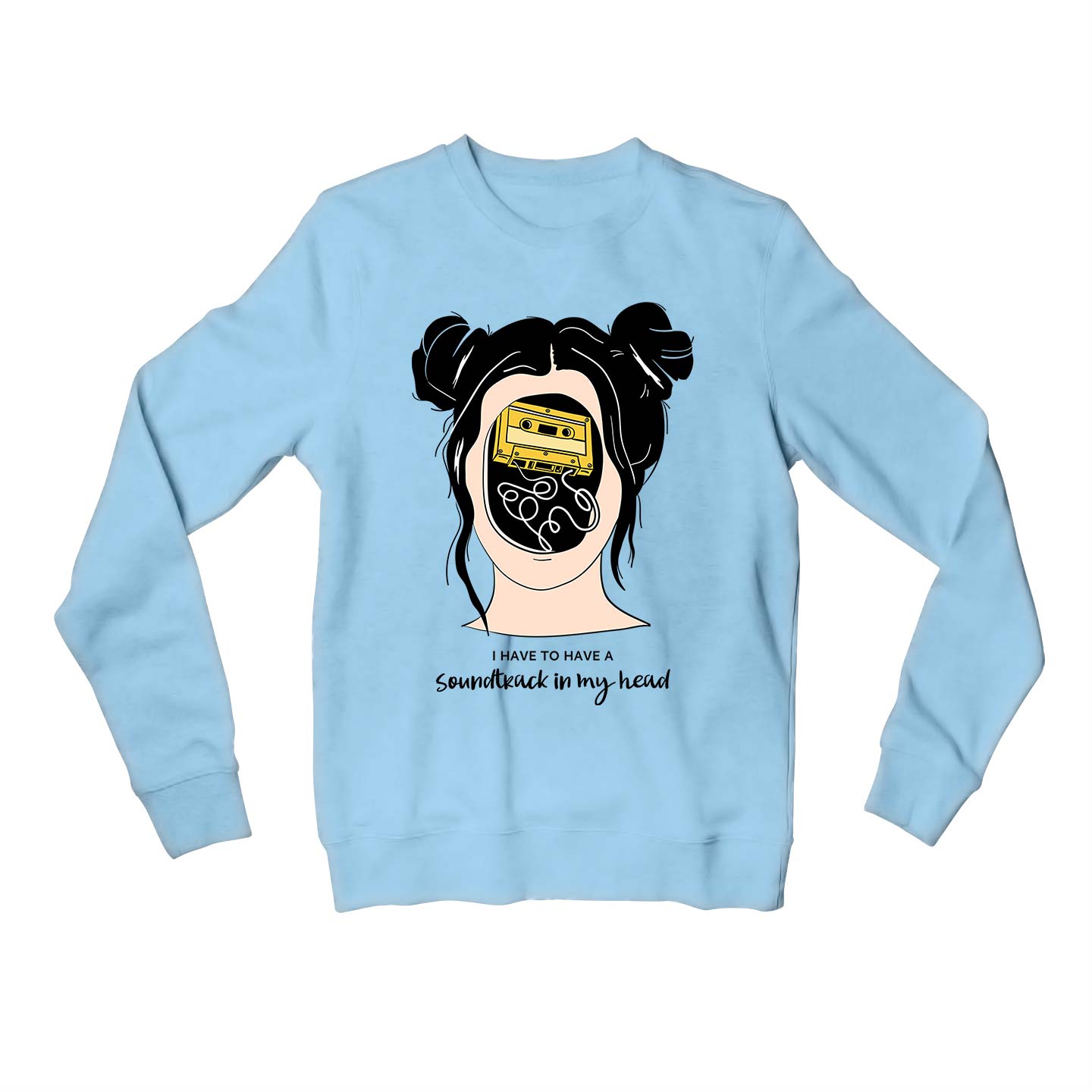 printed soundtrack in my head sweatshirt upper winterwear printed graphic stylish buy online united states usa the banyan tee tbt men women girls boys unisex baby blue