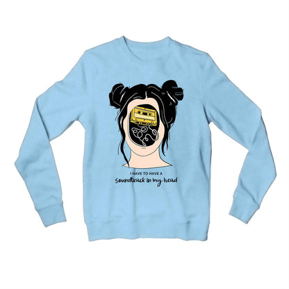 printed soundtrack in my head sweatshirt upper winterwear printed graphic stylish buy online united states usa the banyan tee tbt men women girls boys unisex baby blue