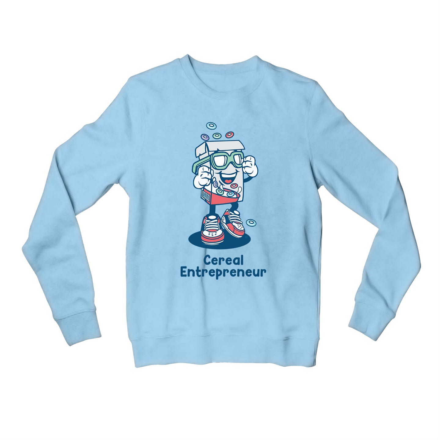 printed cereal entrepreneur sweatshirt upper winterwear printed graphic stylish buy online united states usa the banyan tee tbt men women girls boys unisex baby blue