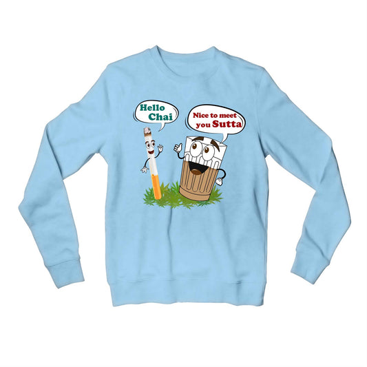 printed chai sutta sweatshirt upper winterwear printed graphic stylish buy online united states usa the banyan tee tbt men women girls boys unisex baby blue