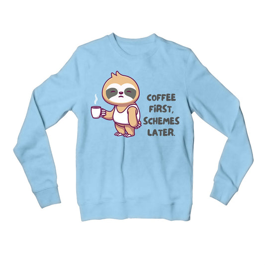 printed coffee first sweatshirt upper winterwear printed graphic stylish buy online united states usa the banyan tee tbt men women girls boys unisex baby blue