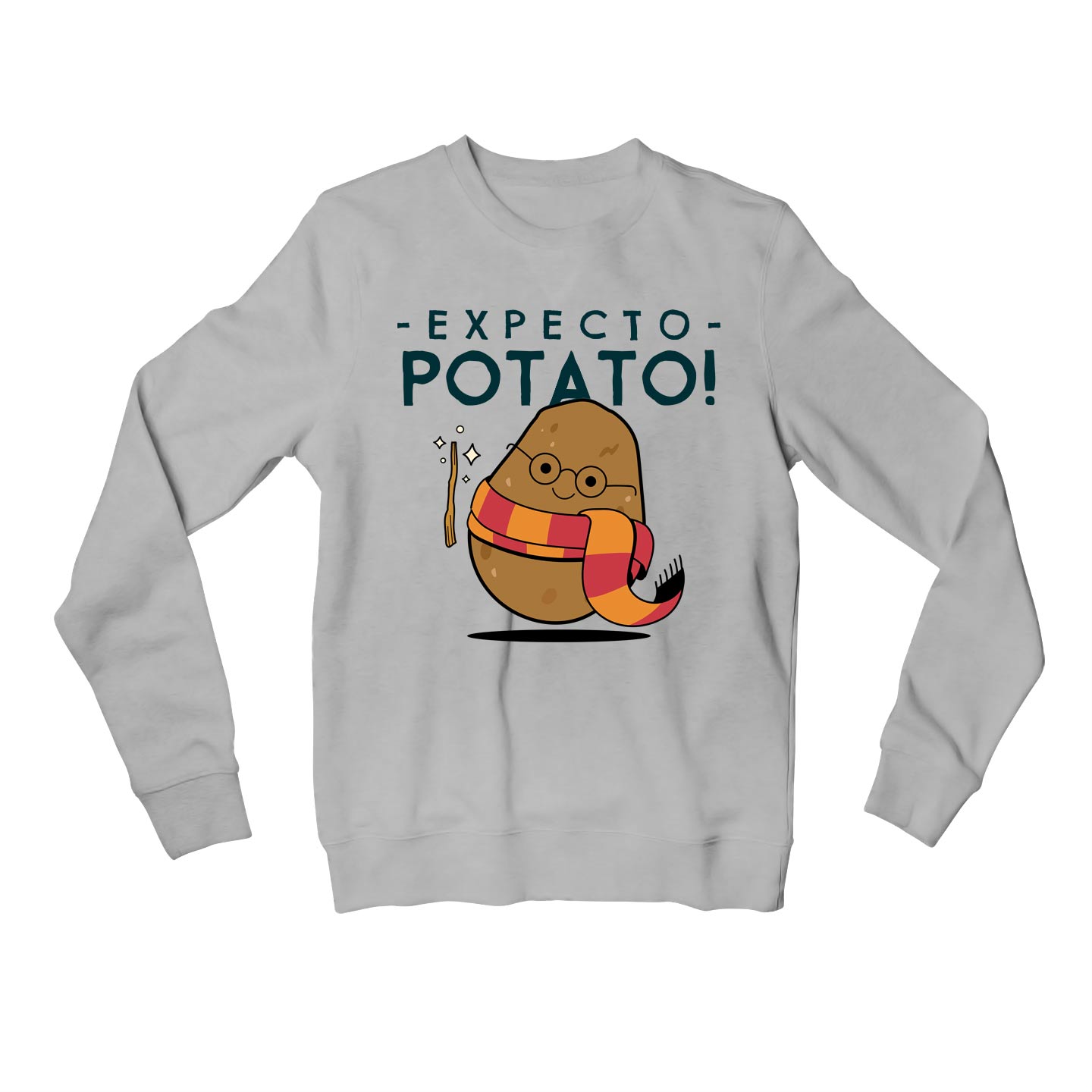 printed expecto potato sweatshirt upper winterwear printed graphic stylish buy online united states usa the banyan tee tbt men women girls boys unisex gray