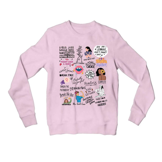 printed feminism doodle sweatshirt upper winterwear printed graphic stylish buy online united states usa the banyan tee tbt men women girls boys unisex baby pink