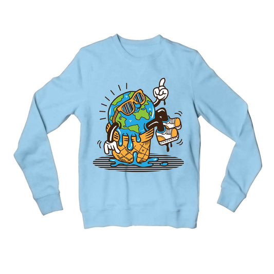 printed global warming sweatshirt upper winterwear printed graphic stylish buy online united states usa the banyan tee tbt men women girls boys unisex baby blue