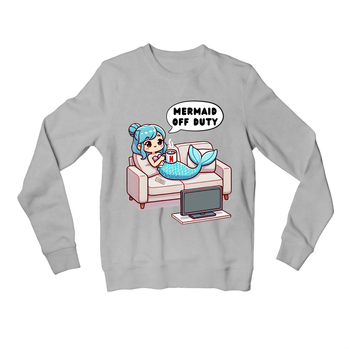 printed mermaid off duty sweatshirt upper winterwear printed graphic stylish buy online united states usa the banyan tee tbt men women girls boys unisex gray