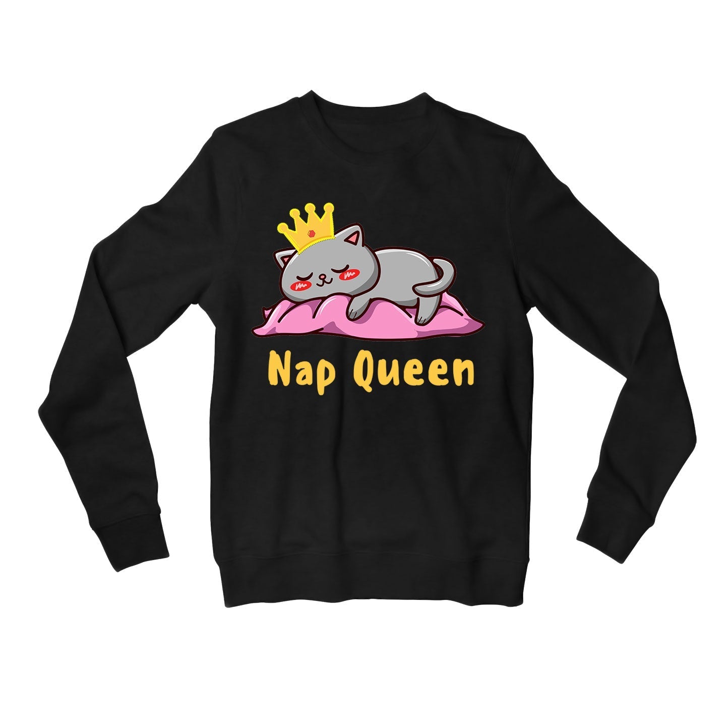 printed nap queen sweatshirt upper winterwear printed graphic stylish buy online united states usa the banyan tee tbt men women girls boys unisex black