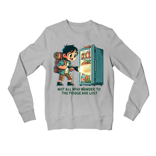 printed not all who wander sweatshirt upper winterwear printed graphic stylish buy online united states usa the banyan tee tbt men women girls boys unisex gray