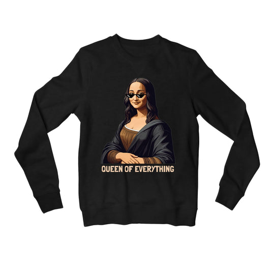 printed queen of everything sweatshirt upper winterwear printed graphic stylish buy online united states usa the banyan tee tbt men women girls boys unisex black
