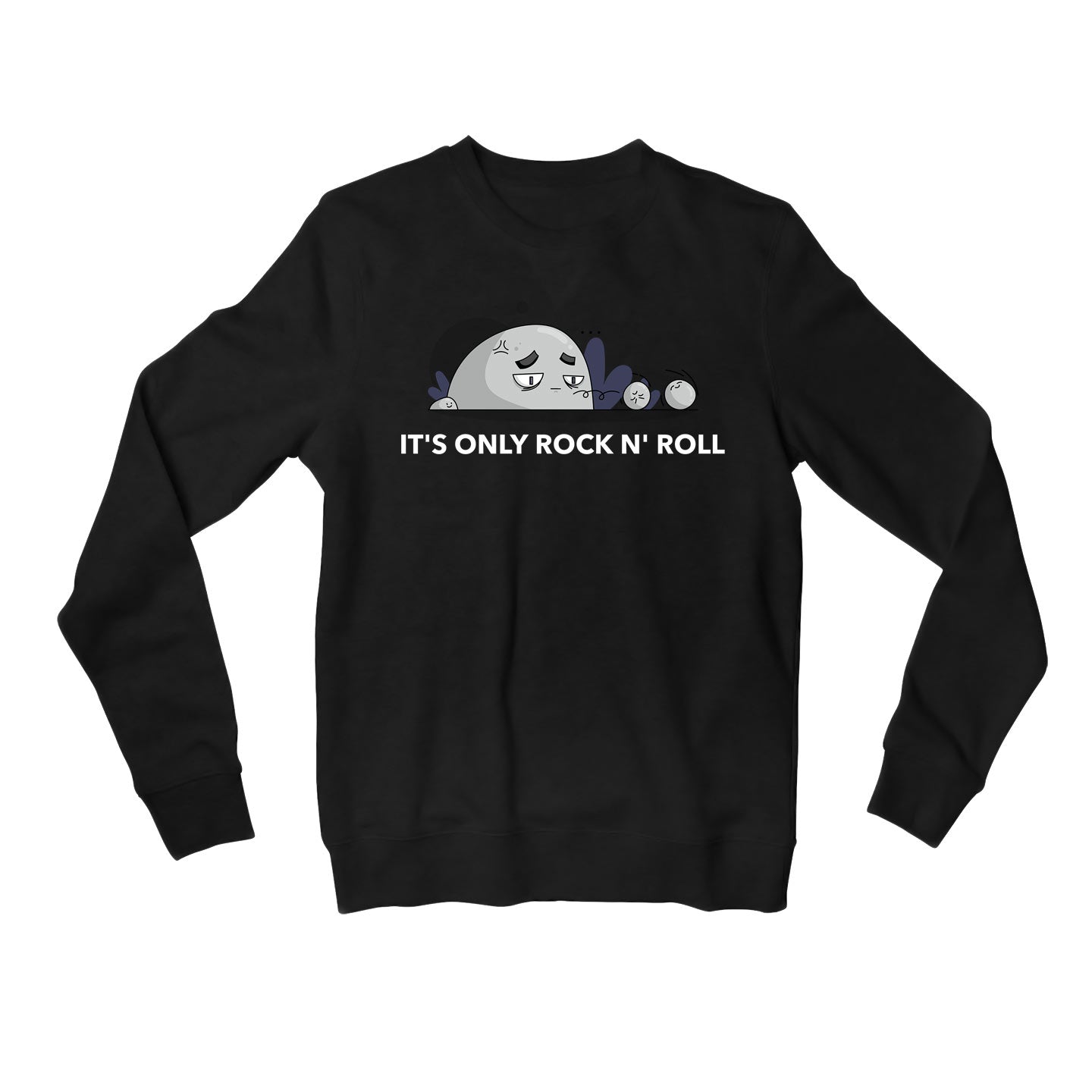 printed it's only rock n' roll sweatshirt upper winterwear printed graphic stylish buy online united states usa the banyan tee tbt men women girls boys unisex black