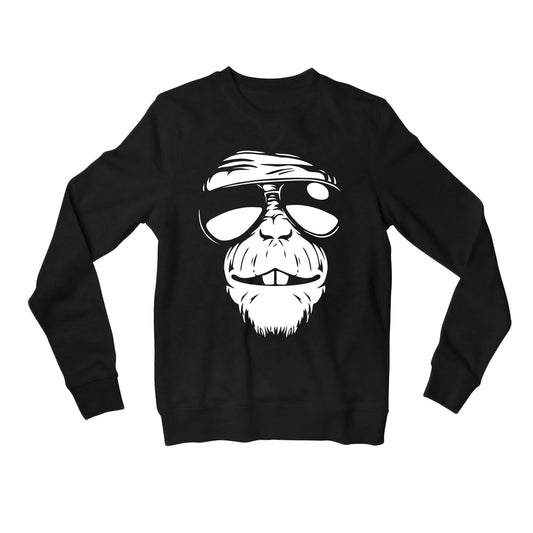 printed chimp sweatshirt upper winterwear printed graphic stylish buy online united states usa the banyan tee tbt men women girls boys unisex black