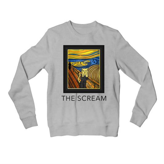 printed the scream sweatshirt upper winterwear printed graphic stylish buy online united states usa the banyan tee tbt men women girls boys unisex gray