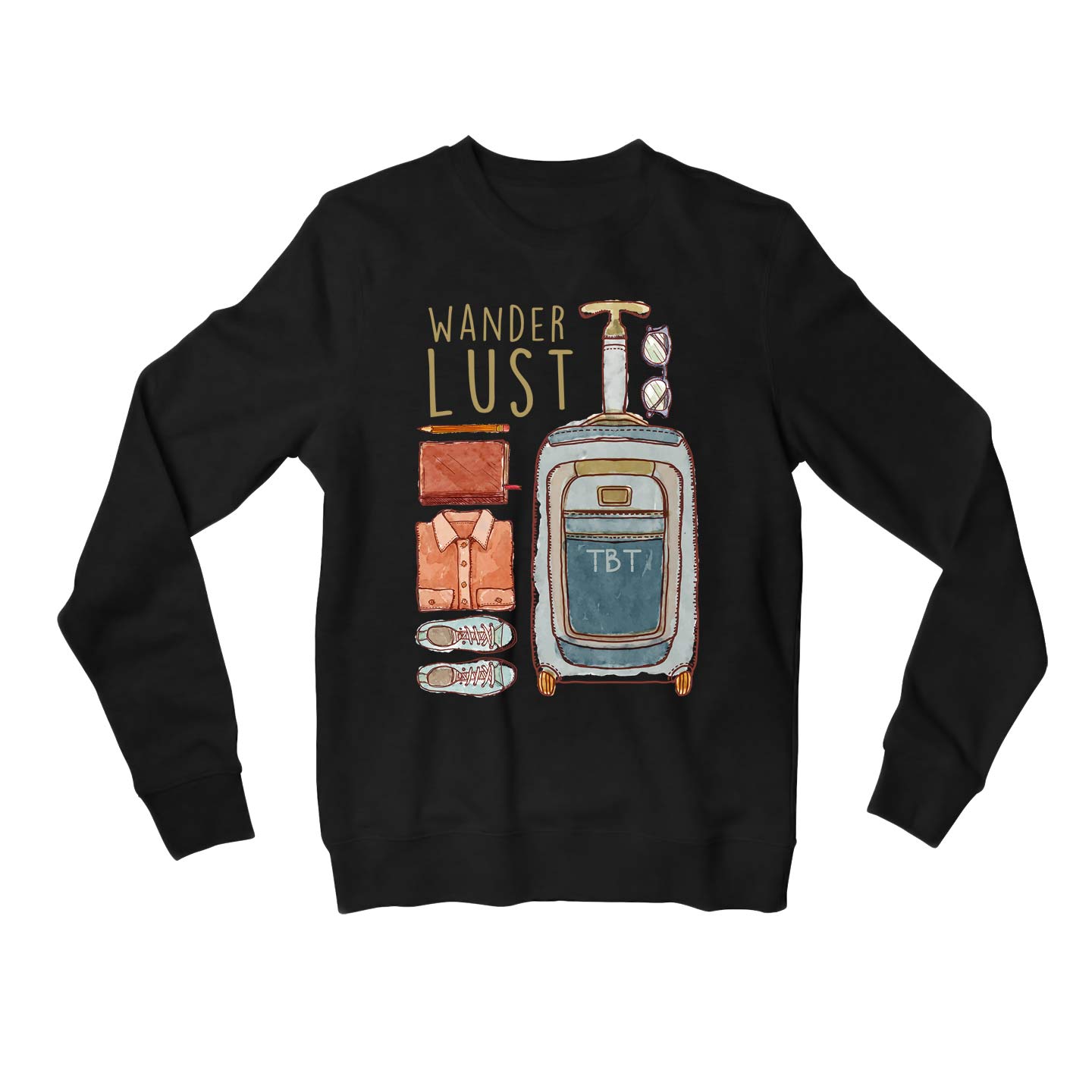 printed wanderlust sweatshirt upper winterwear printed graphic stylish buy online united states usa the banyan tee tbt men women girls boys unisex black