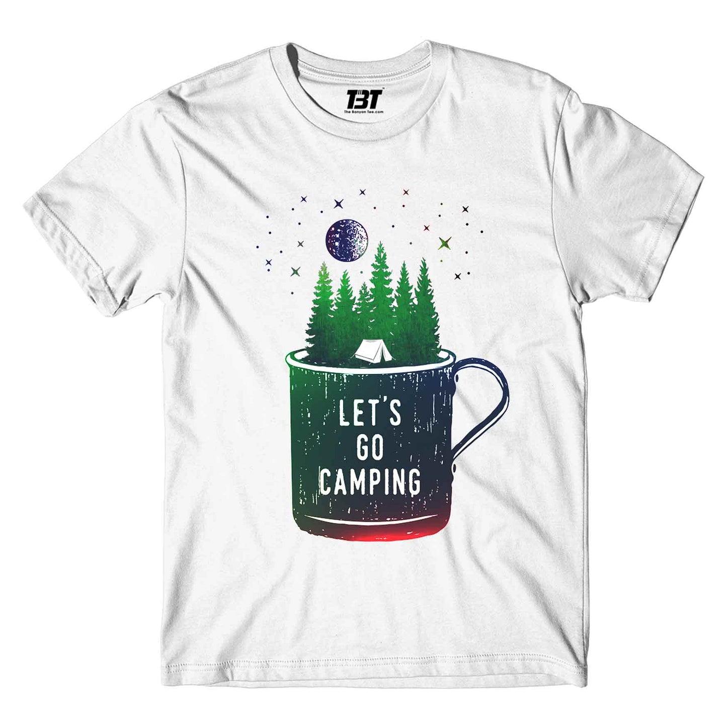 printed let's go camping t-shirt printed graphic stylish buy online united states of america usa the banyan tee tbt men women girls boys unisex white
