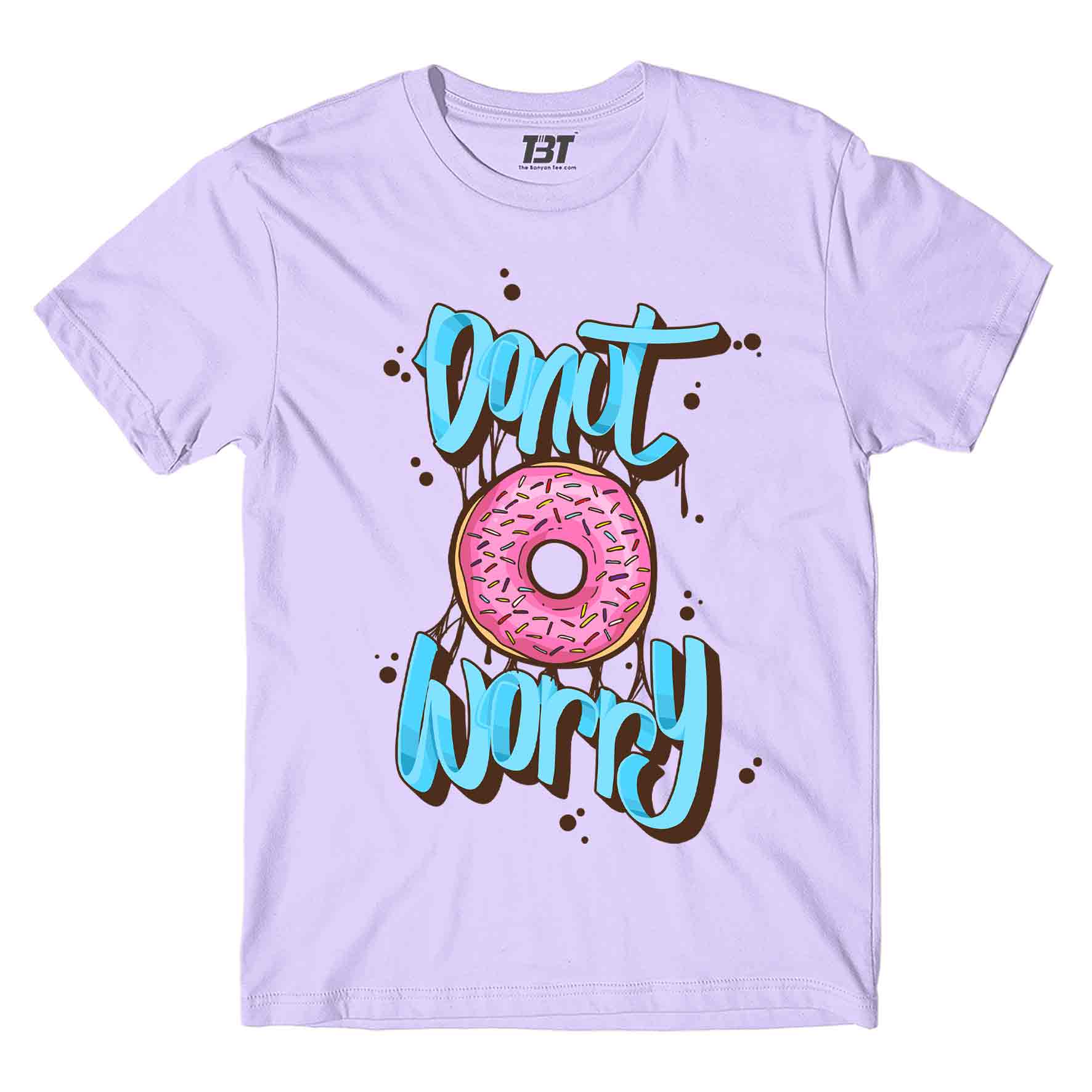 printed donut worry t-shirt printed graphic stylish buy online united states of america usa the banyan tee tbt men women girls boys unisex lavender