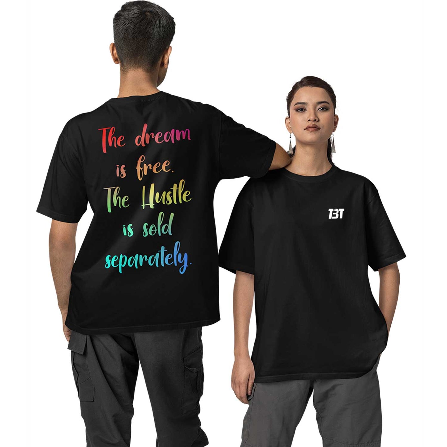 graphic printed oversized t shirt -  hustle is free black buy online india the banyan tee tbt men women girls boys unisex
