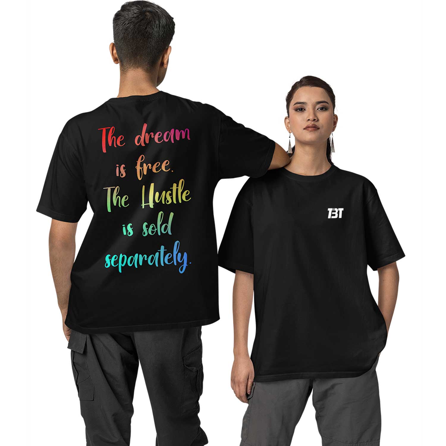 graphic printed oversized t shirt -  hustle is free black buy online india the banyan tee tbt men women girls boys unisex