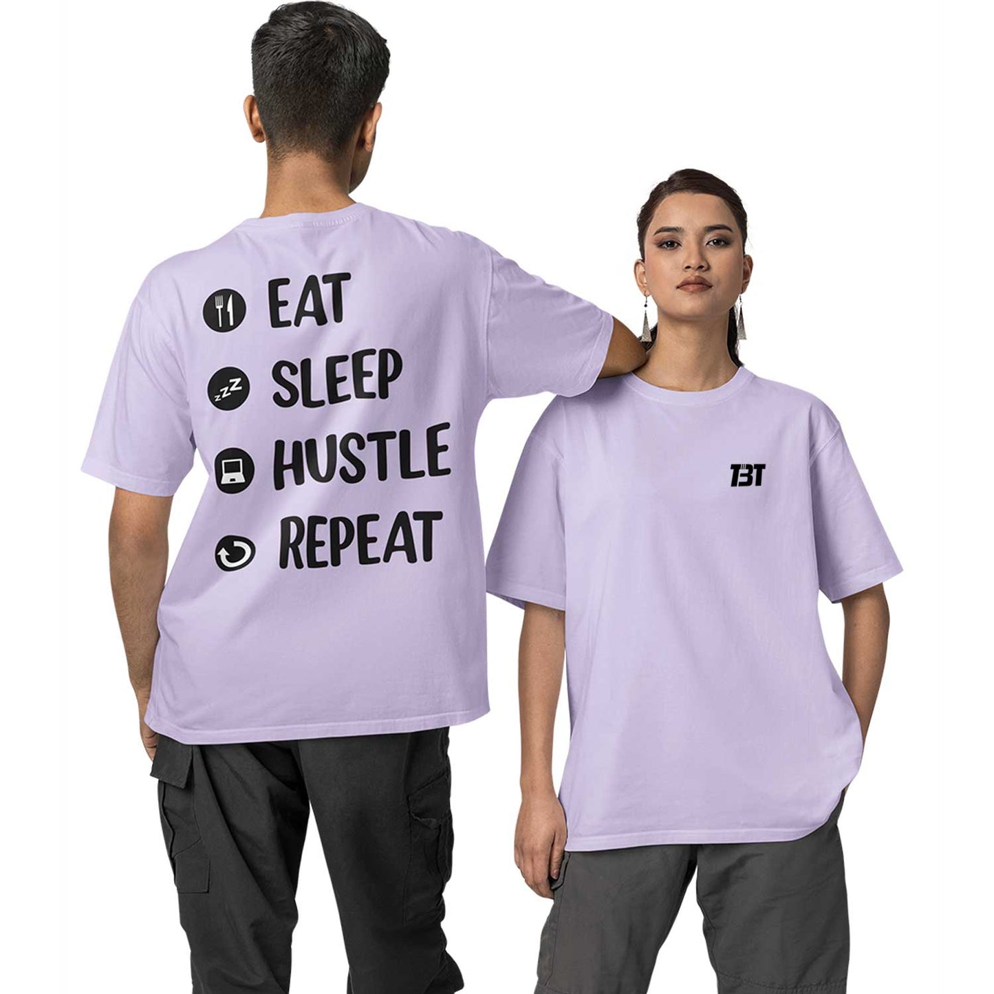 graphic printed oversized t shirt - eat sleep hustle repeat lavender buy online india the banyan tee tbt men women girls boys unisex