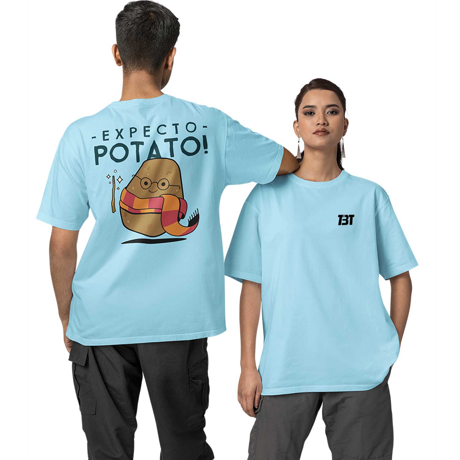 graphic printed oversized t shirt - expecto potato baby blue buy online india the banyan tee tbt men women girls boys unisex