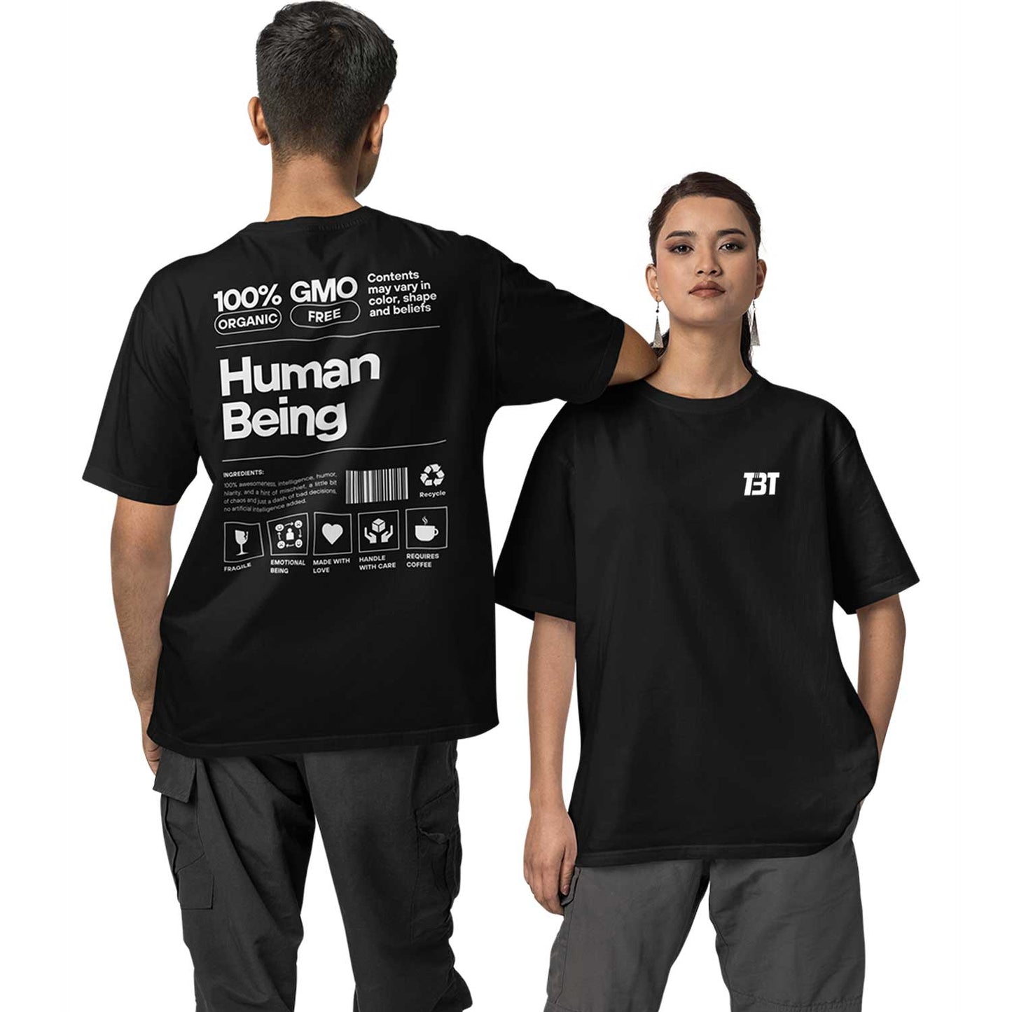 graphic printed oversized t shirt -  human being black buy online india the banyan tee tbt men women girls boys unisex