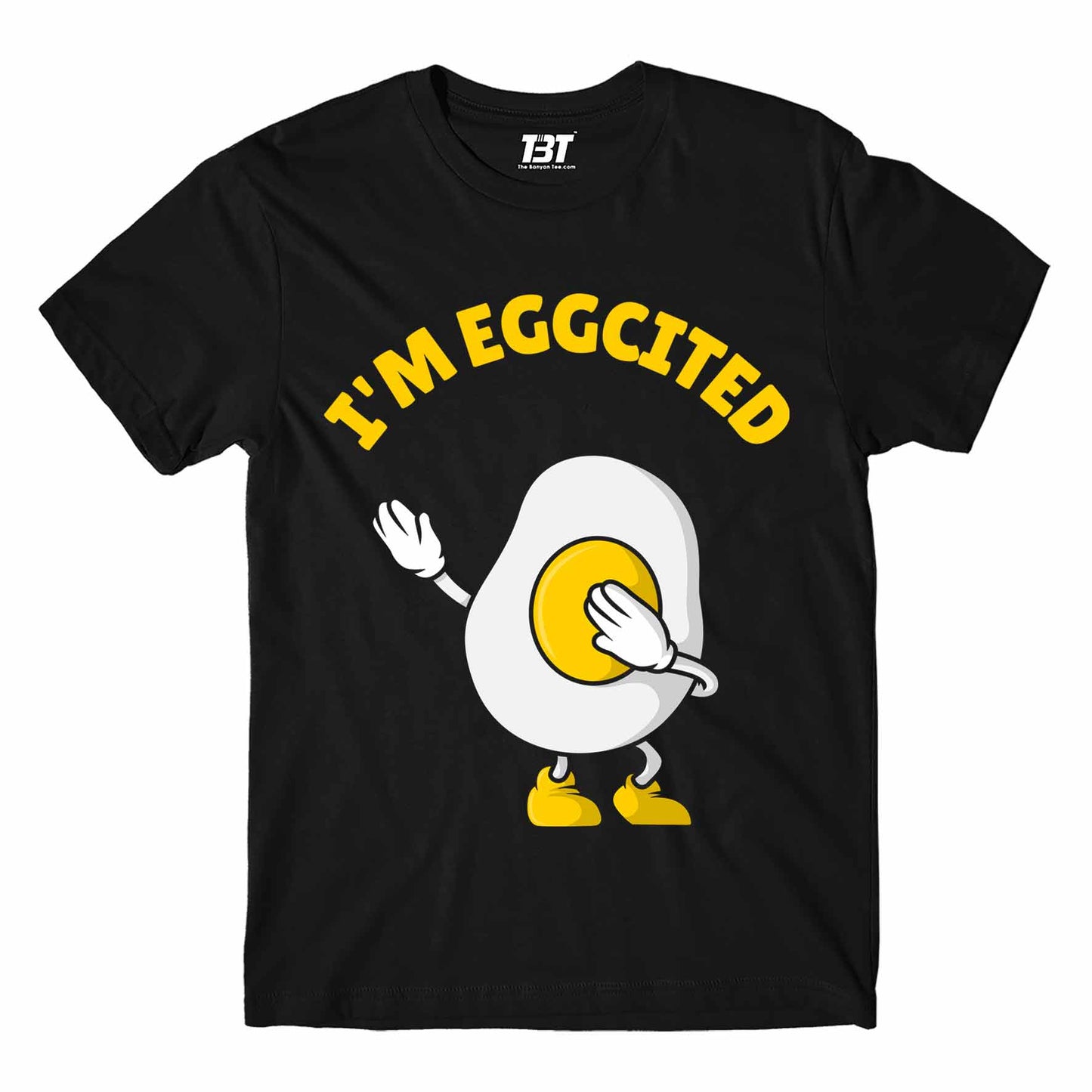 printed eggcited t-shirt printed graphic stylish buy online united states of america usa the banyan tee tbt men women girls boys unisex black