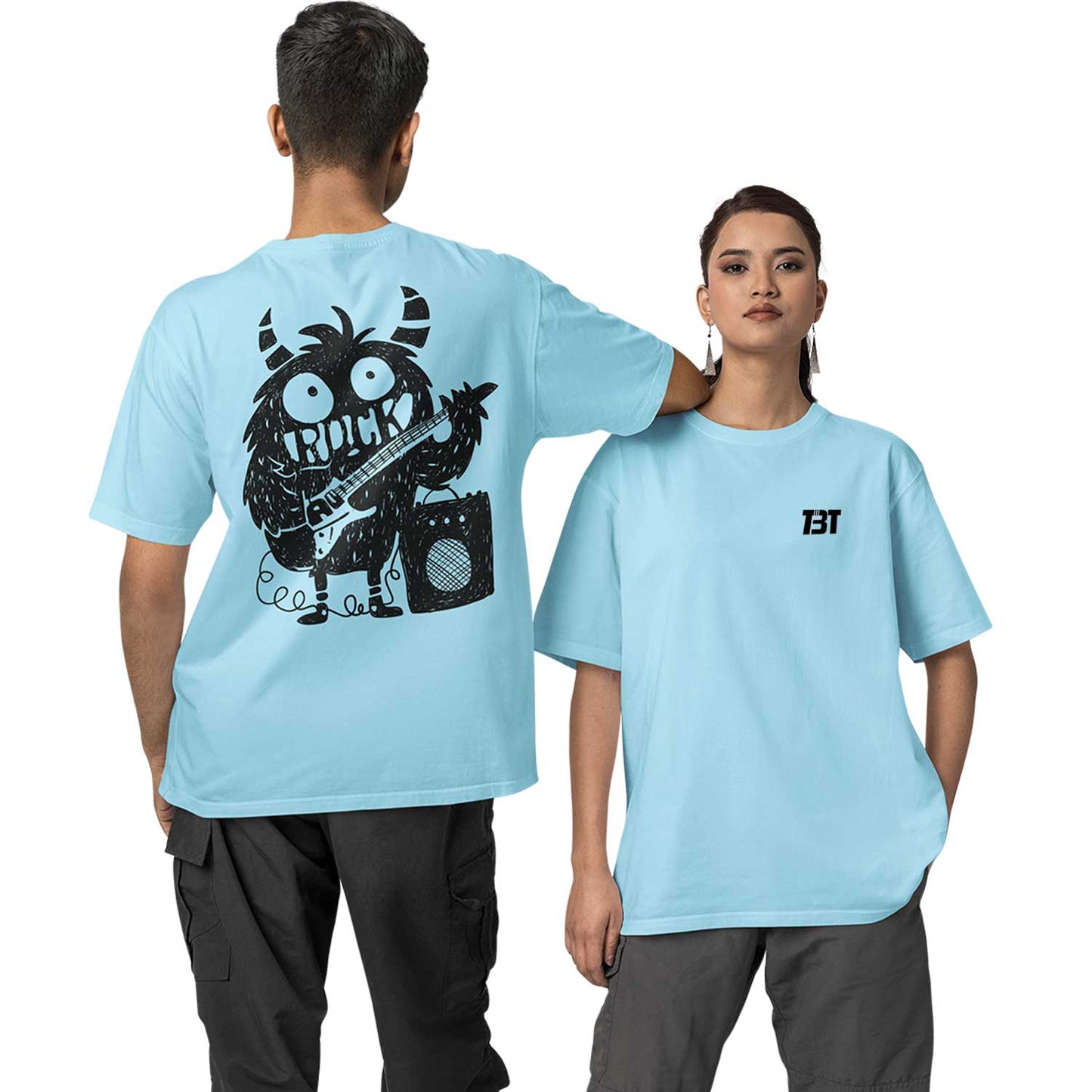 graphic printed oversized t shirt - rock monster baby blue buy online india the banyan tee tbt men women girls boys unisex