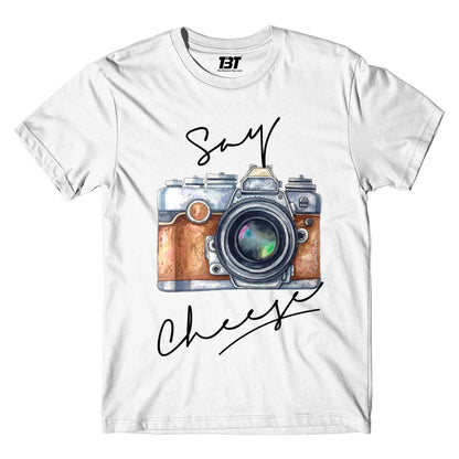 printed say cheese t-shirt printed graphic stylish buy online united states of america usa the banyan tee tbt men women girls boys unisex white
