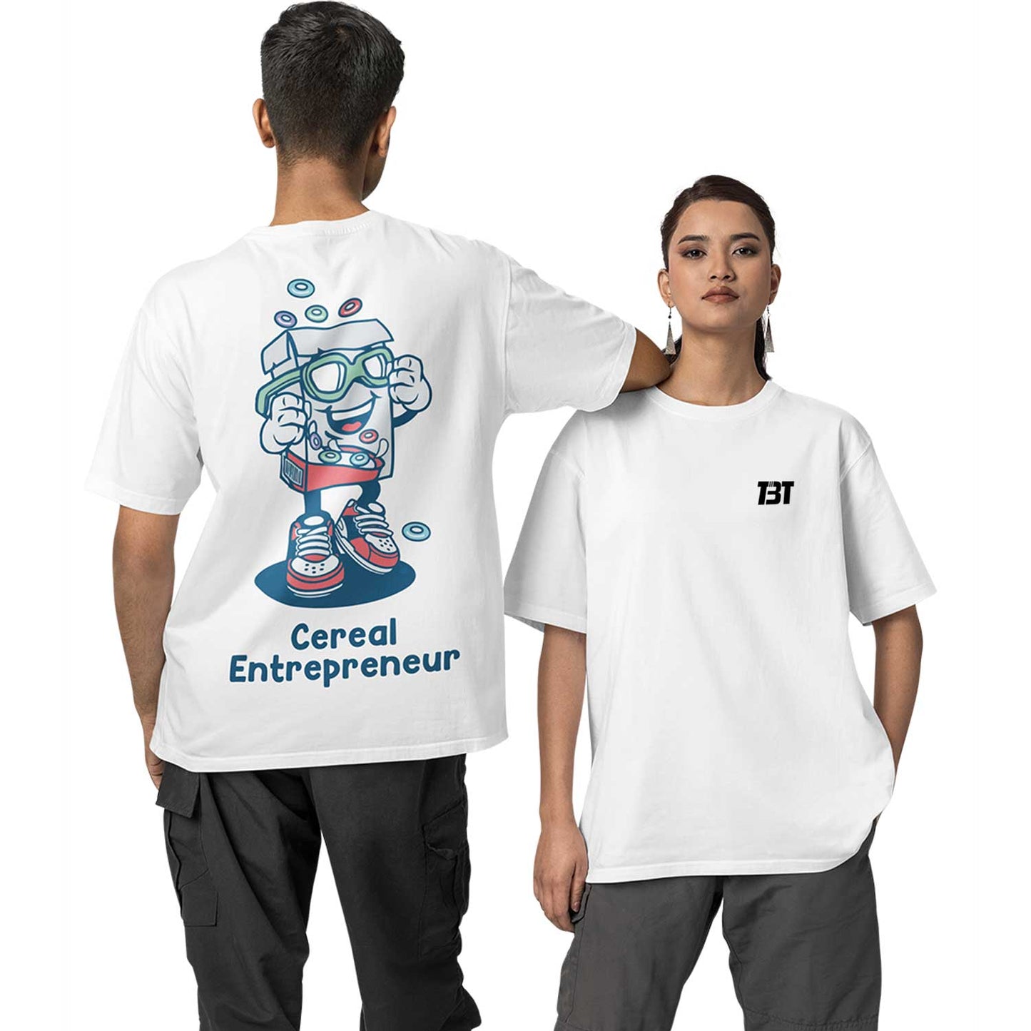 graphic printed oversized t shirt - cereal entrepreneur white buy online india the banyan tee tbt men women girls boys unisex