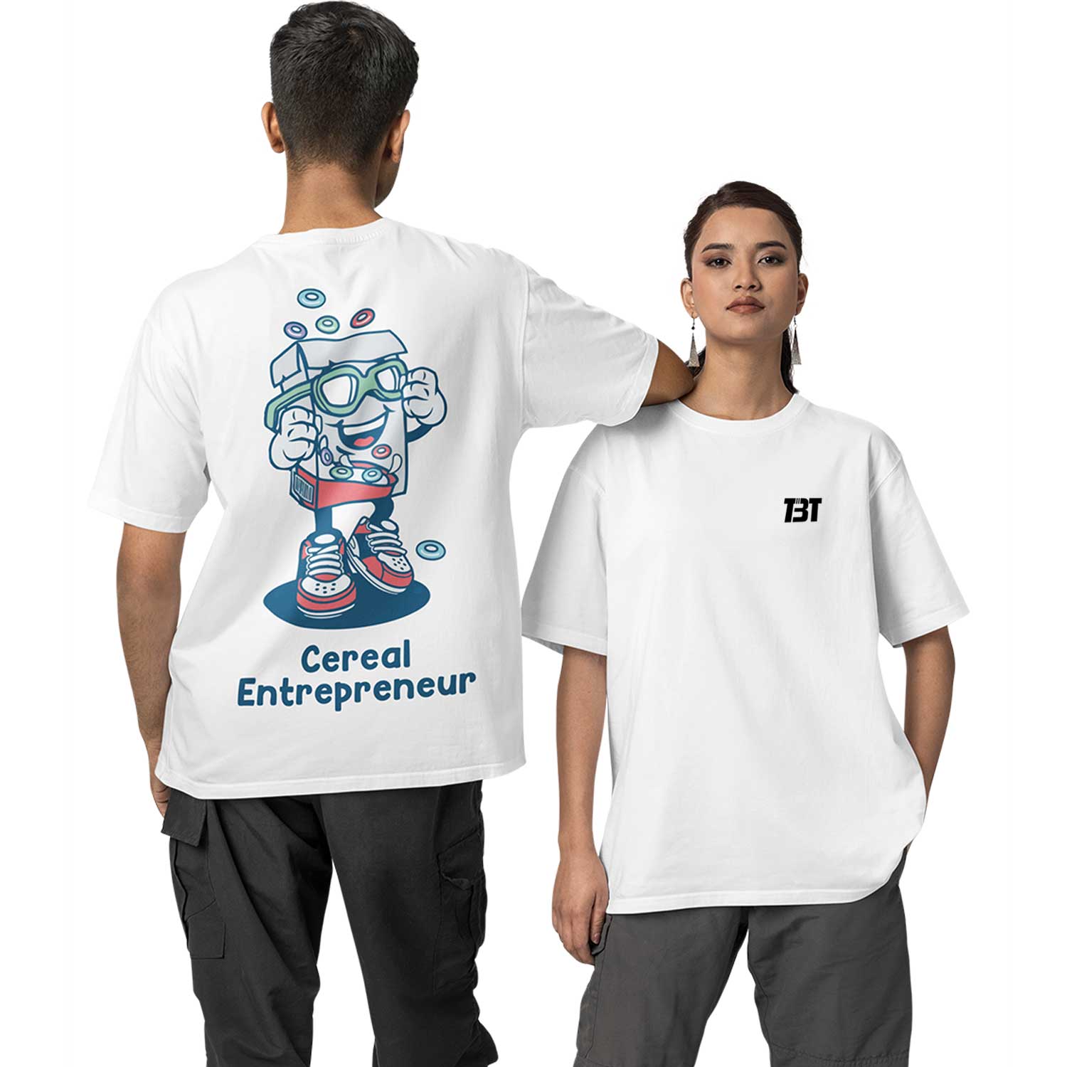 graphic printed oversized t shirt - cereal entrepreneur white buy online india the banyan tee tbt men women girls boys unisex