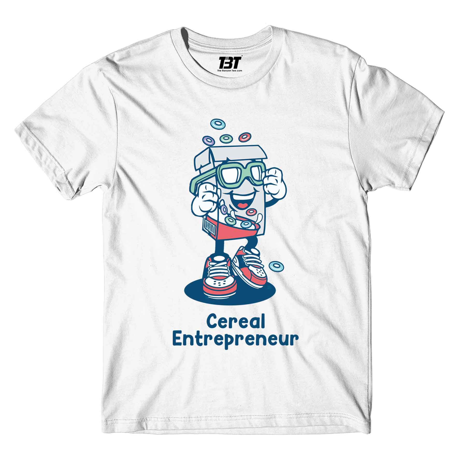 printed cereal entrepreneur t-shirt printed graphic stylish buy online united states of america usa the banyan tee tbt men women girls boys unisex white
