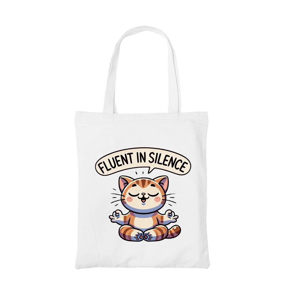 printed fluent in silence tote bag cotton printed printed graphic stylish buy online united states usa the banyan tee tbt men women girls boys unisex