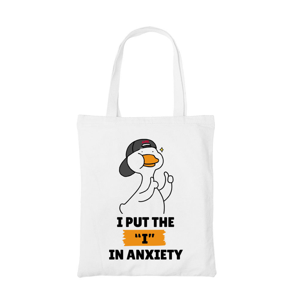 printed i in anxiety tote bag cotton printed printed graphic stylish buy online united states usa the banyan tee tbt men women girls boys unisex