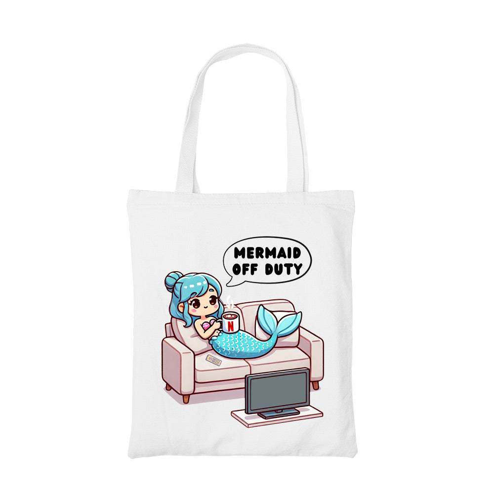 printed mermaid off duty tote bag cotton printed printed graphic stylish buy online united states usa the banyan tee tbt men women girls boys unisex