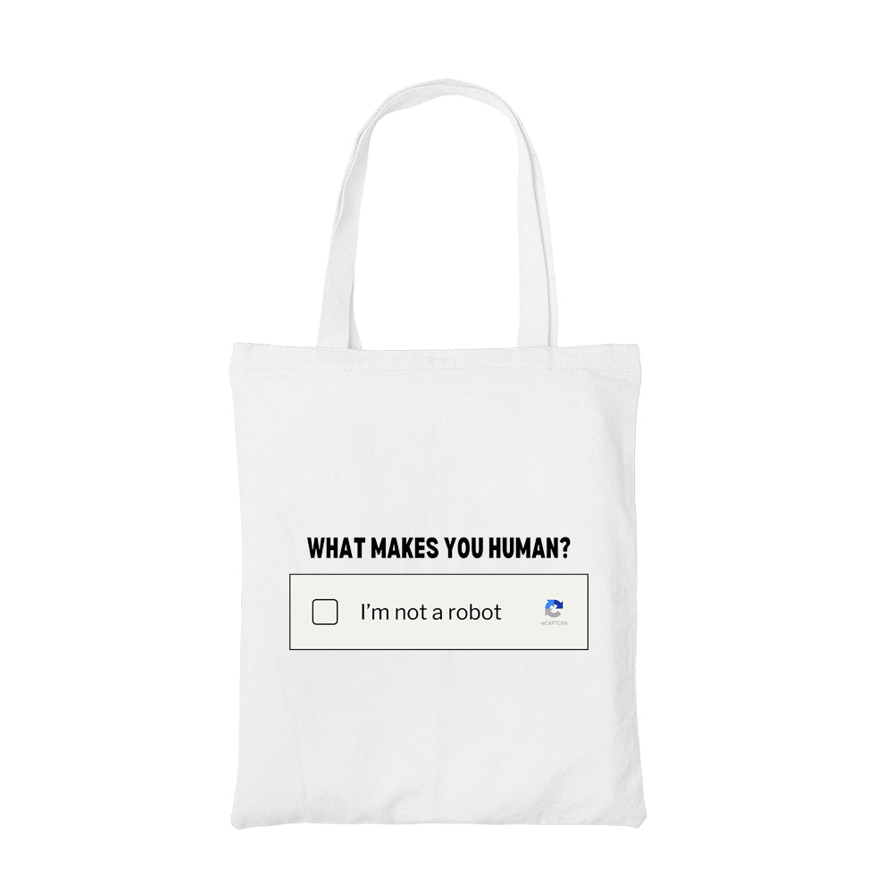 printed what makes you human tote bag cotton printed printed graphic stylish buy online united states usa the banyan tee tbt men women girls boys unisex