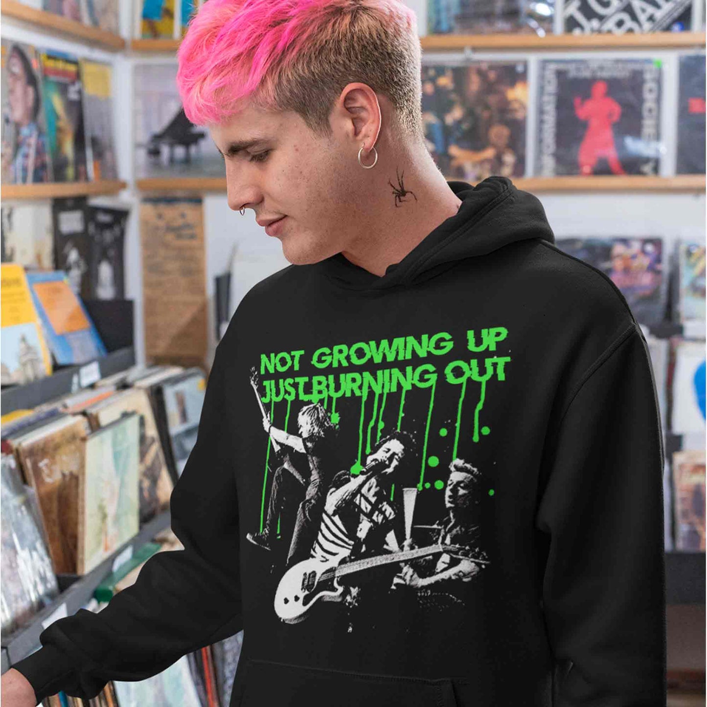 green day burnout hoodie hooded sweatshirt winterwear music band buy online usa united states of america the banyan tee tbt men women girls boys unisex black not growing up just burning out