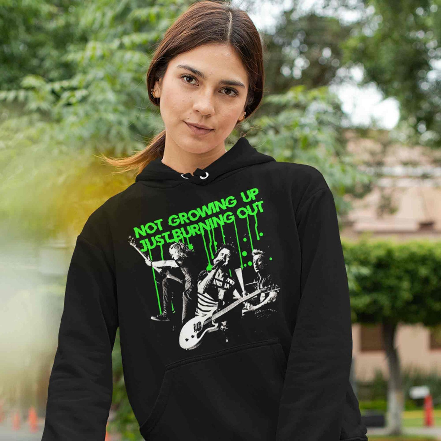 green day burnout hoodie hooded sweatshirt winterwear music band buy online united states usa the banyan tee tbt men women girls boys unisex black not growing up just burning out