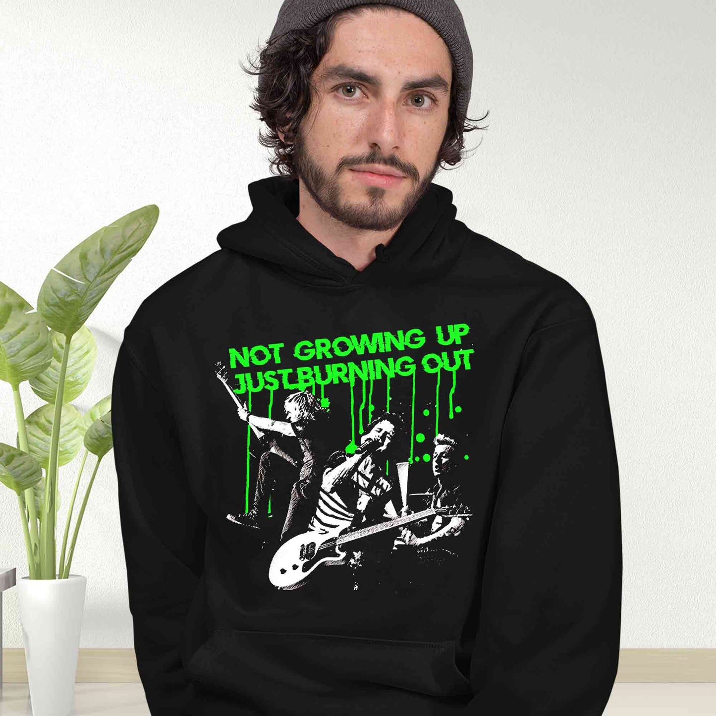 green day burnout hoodie hooded sweatshirt winterwear music band buy online united states usa the banyan tee tbt men women girls boys unisex black not growing up just burning out