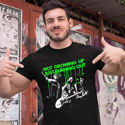 green day burnout t-shirt music band buy online united states of america usa the banyan tee tbt men women girls boys unisex black not growing up just burning out