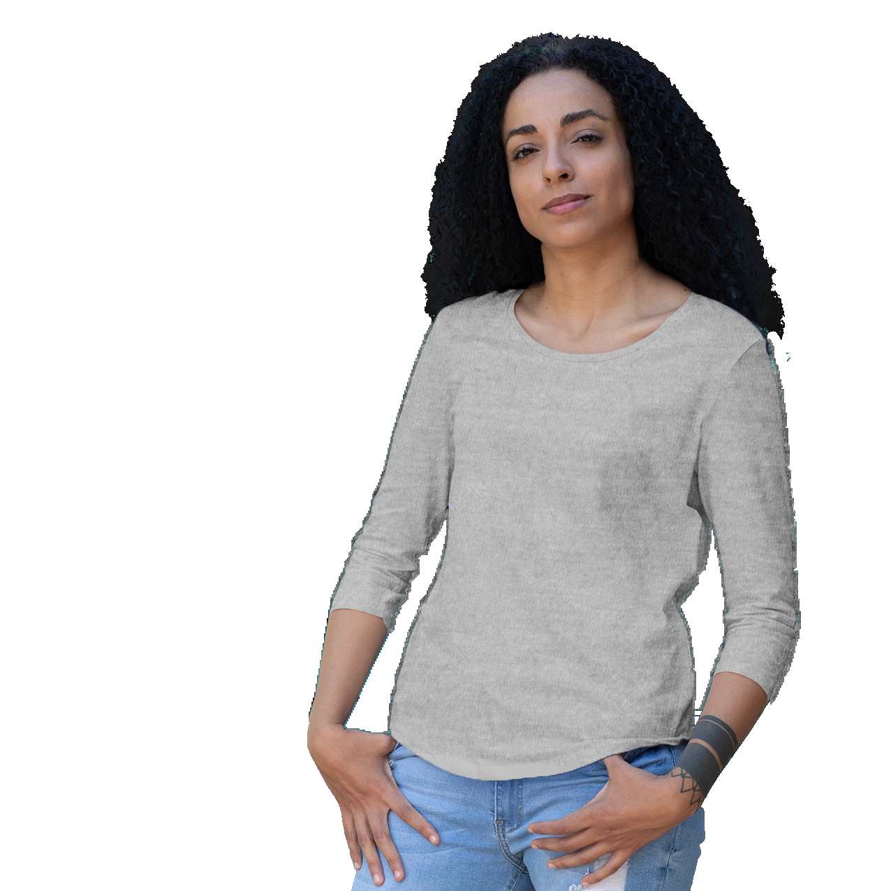 3/4th Sleeves Top - Grey Melange