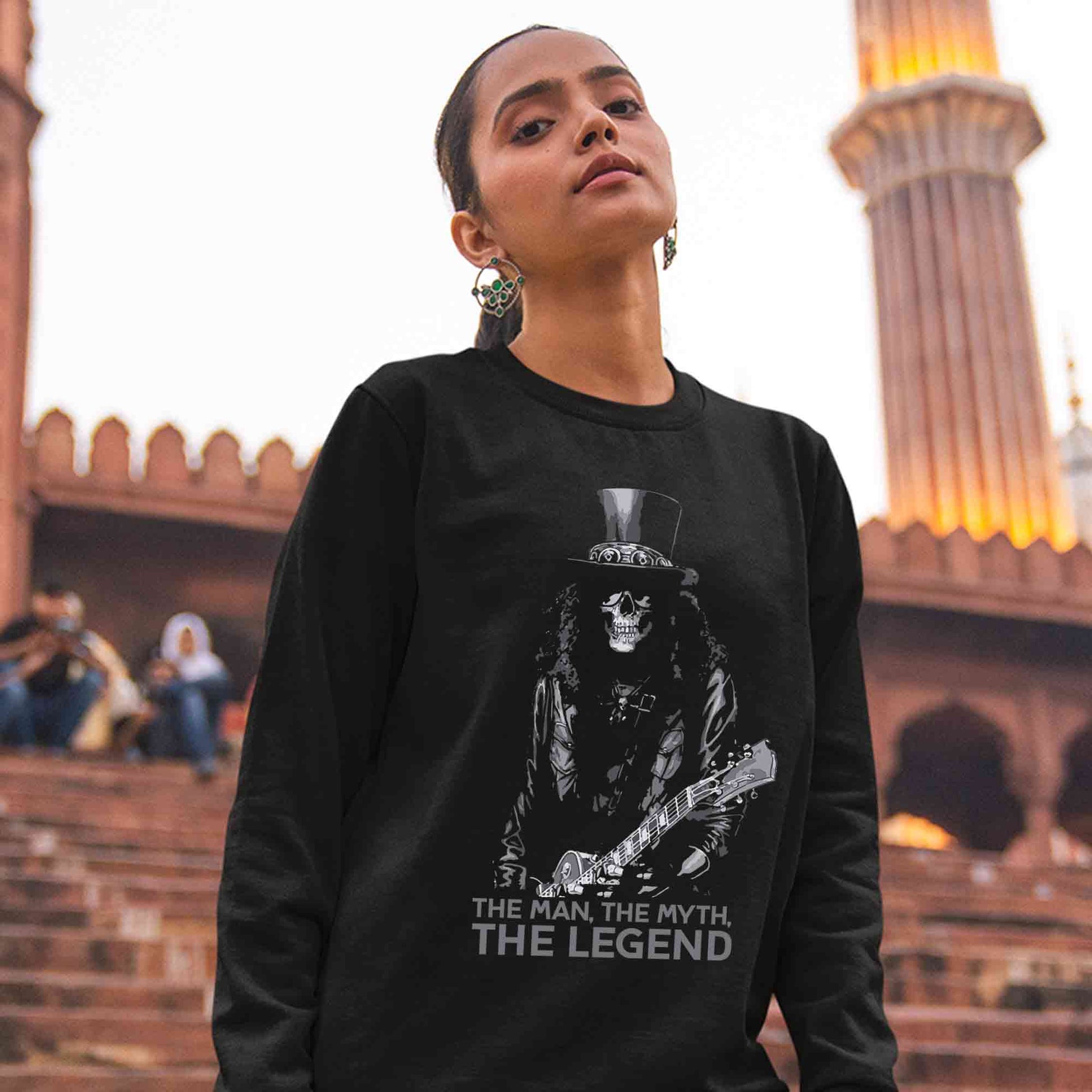guns n' roses the legend - slash sweatshirt upper winterwear music band buy online united states usa the banyan tee tbt men women girls boys unisex black