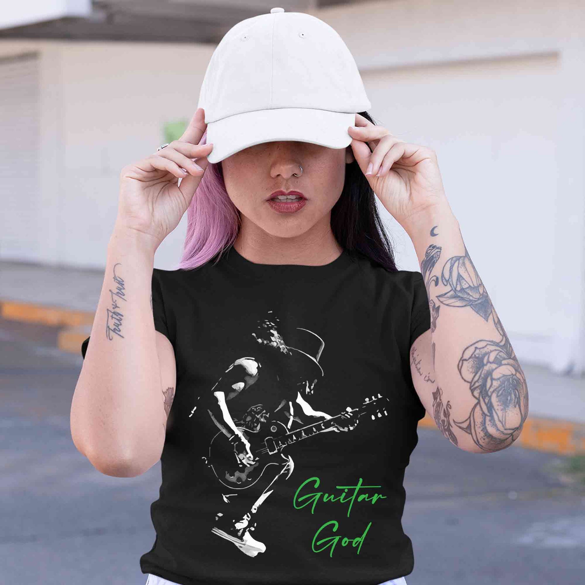 guns n' roses guitar god - slash t-shirt music band buy online united states of america usa the banyan tee tbt men women girls boys unisex black