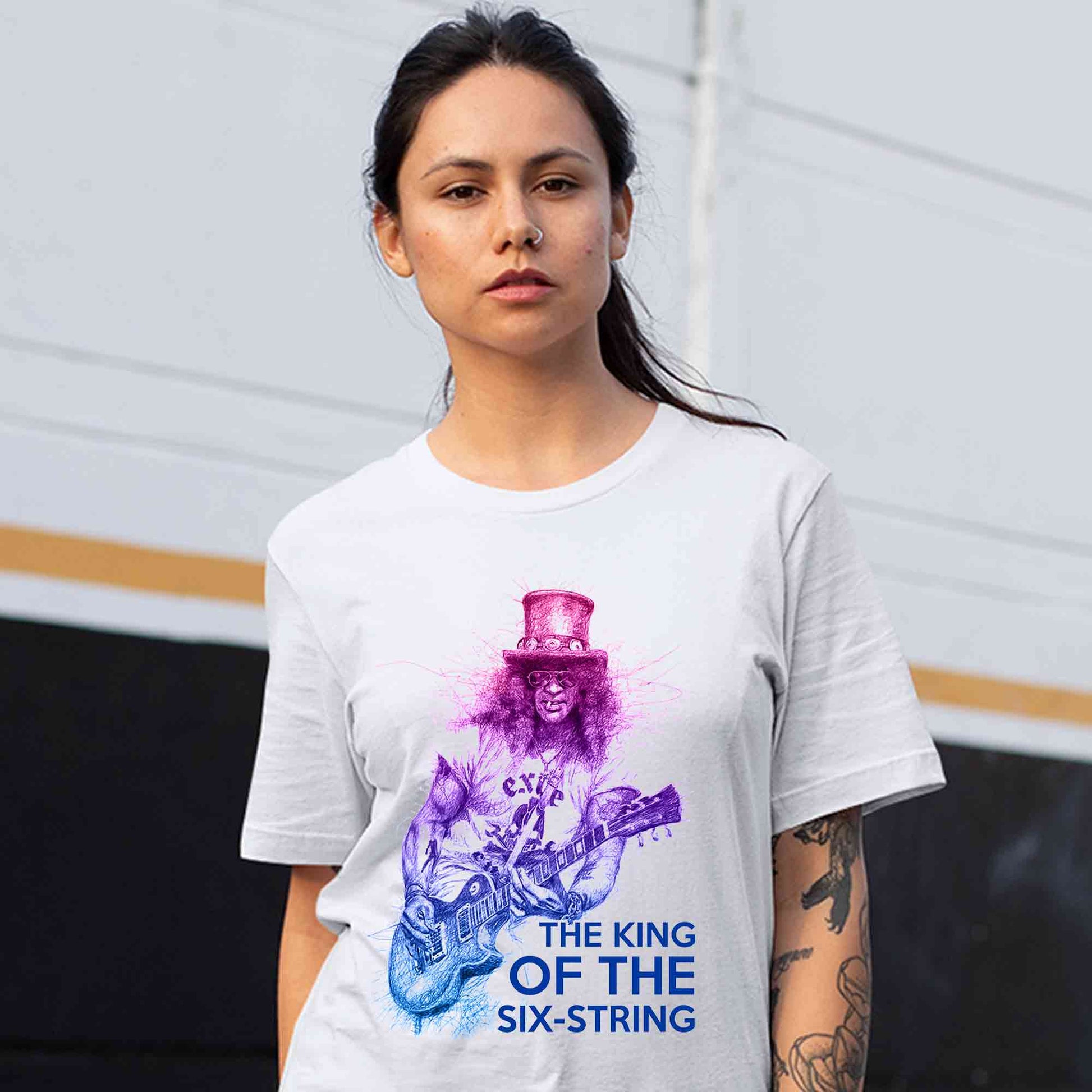 guns n' roses the king of the six string - slash t-shirt music band buy online united states of america usa the banyan tee tbt men women girls boys unisex white