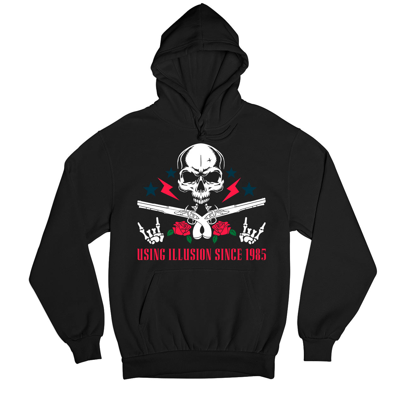 guns n' roses using illusion since 1985 hoodie hooded sweatshirt winterwear music band buy online usa united states of america the banyan tee tbt men women girls boys unisex black