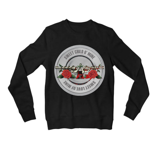 guns n' roses sweet child o' mine sweatshirt upper winterwear music band buy online united states of america usa the banyan tee tbt men women girls boys unisex black