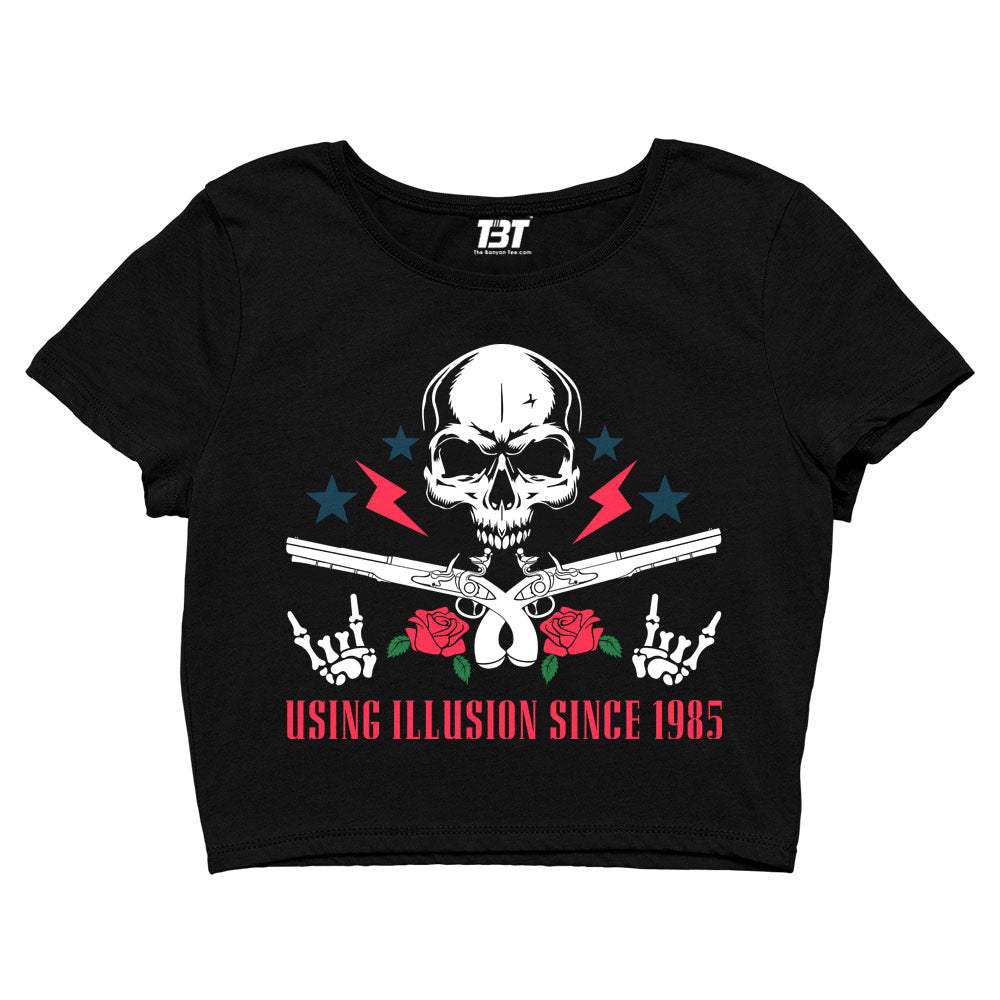 guns n' roses using illusion since 1985 crop top music band buy online united states of america usa the banyan tee tbt men women girls boys unisex black