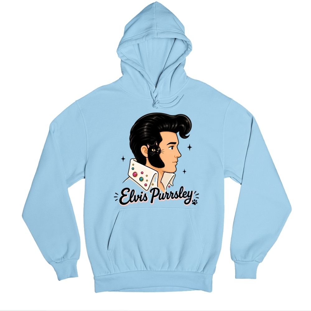 elvis presley purrsley hoodie hooded sweatshirt winterwear music band buy online united states usa the banyan tee tbt men women girls boys unisex baby blue 