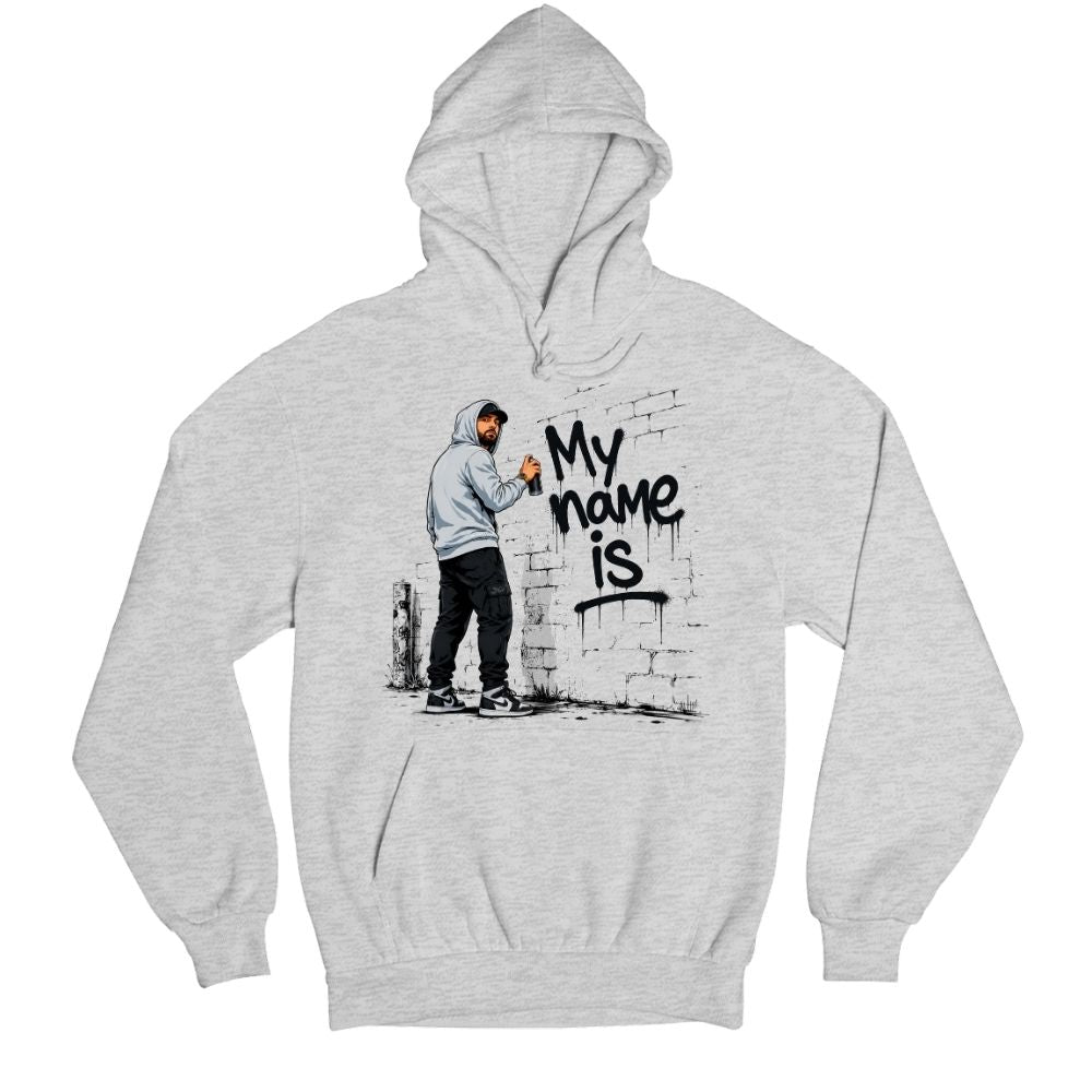 eminem my name is hoodie hooded sweatshirt winterwear music band buy online united states usa the banyan tee tbt men women girls boys unisex gray 