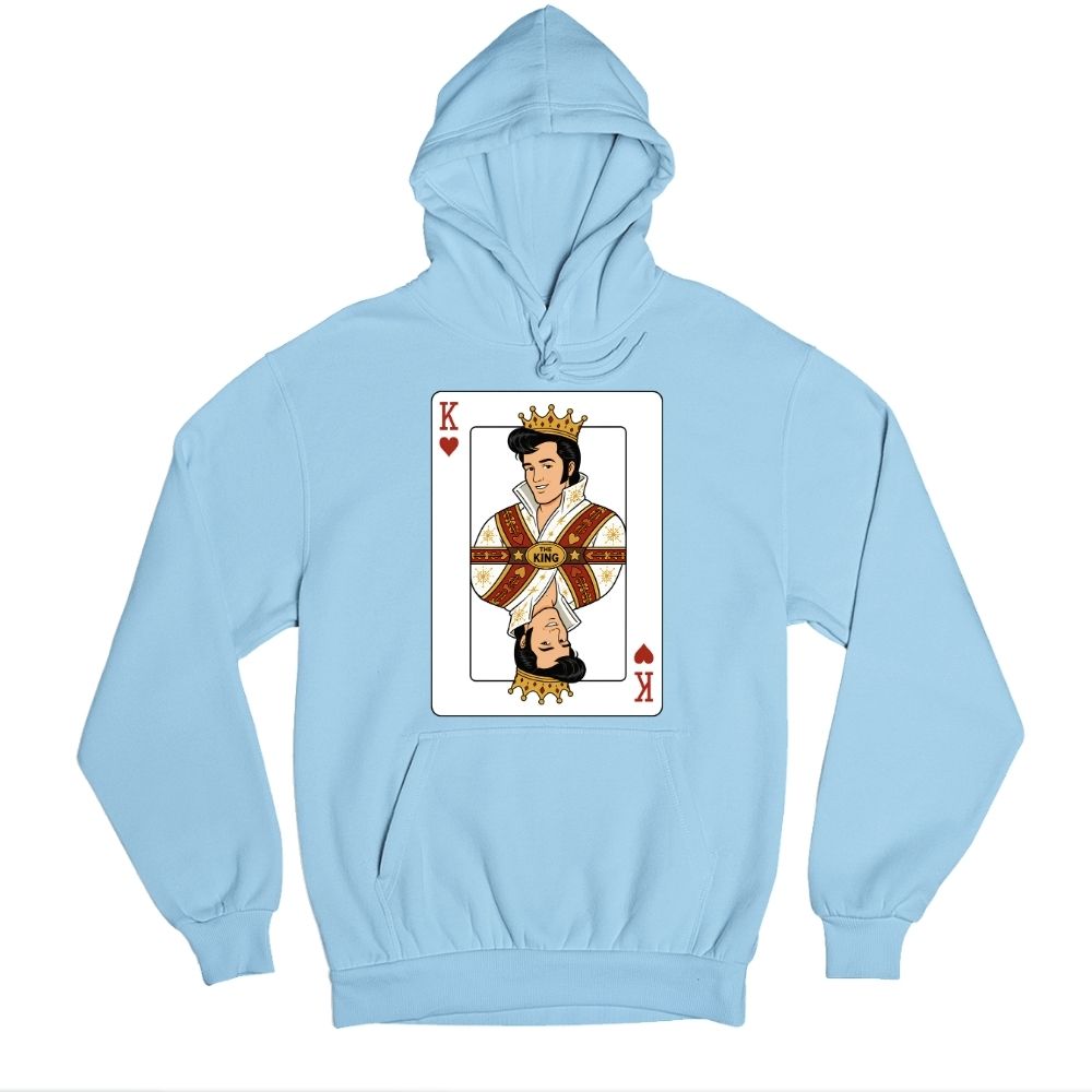elvis presley the king of rock and roll hoodie hooded sweatshirt winterwear music band buy online united states usa the banyan tee tbt men women girls boys unisex baby blue 