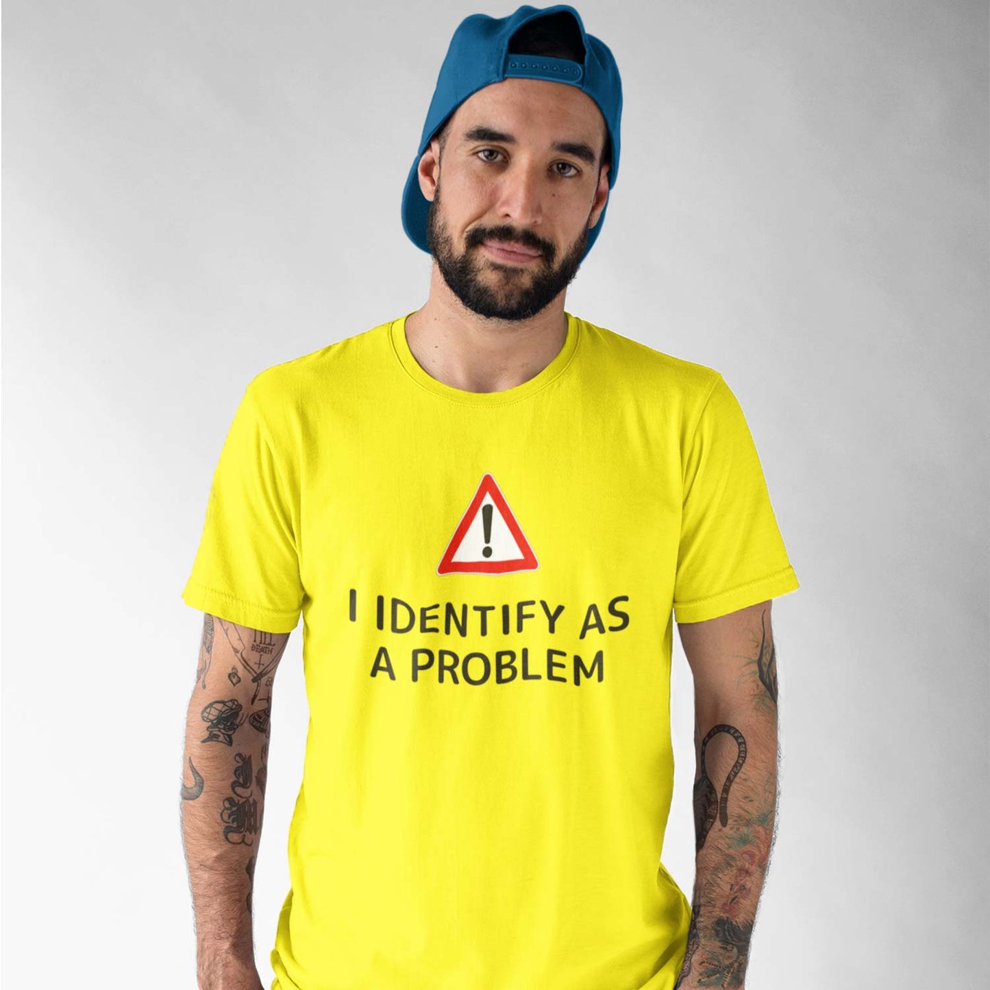 graphic i identify as a problem t-shirt printed graphic stylish buy online united states usa the banyan tee tbt men women girls boys unisex yellow 